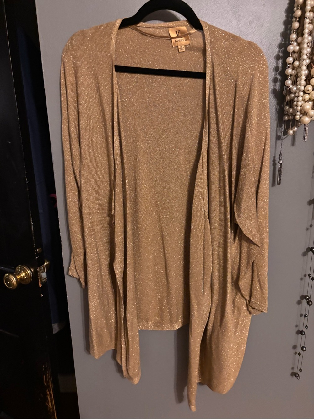Kasper Gold-Tan Metallic Open-Front Women's Cardigan